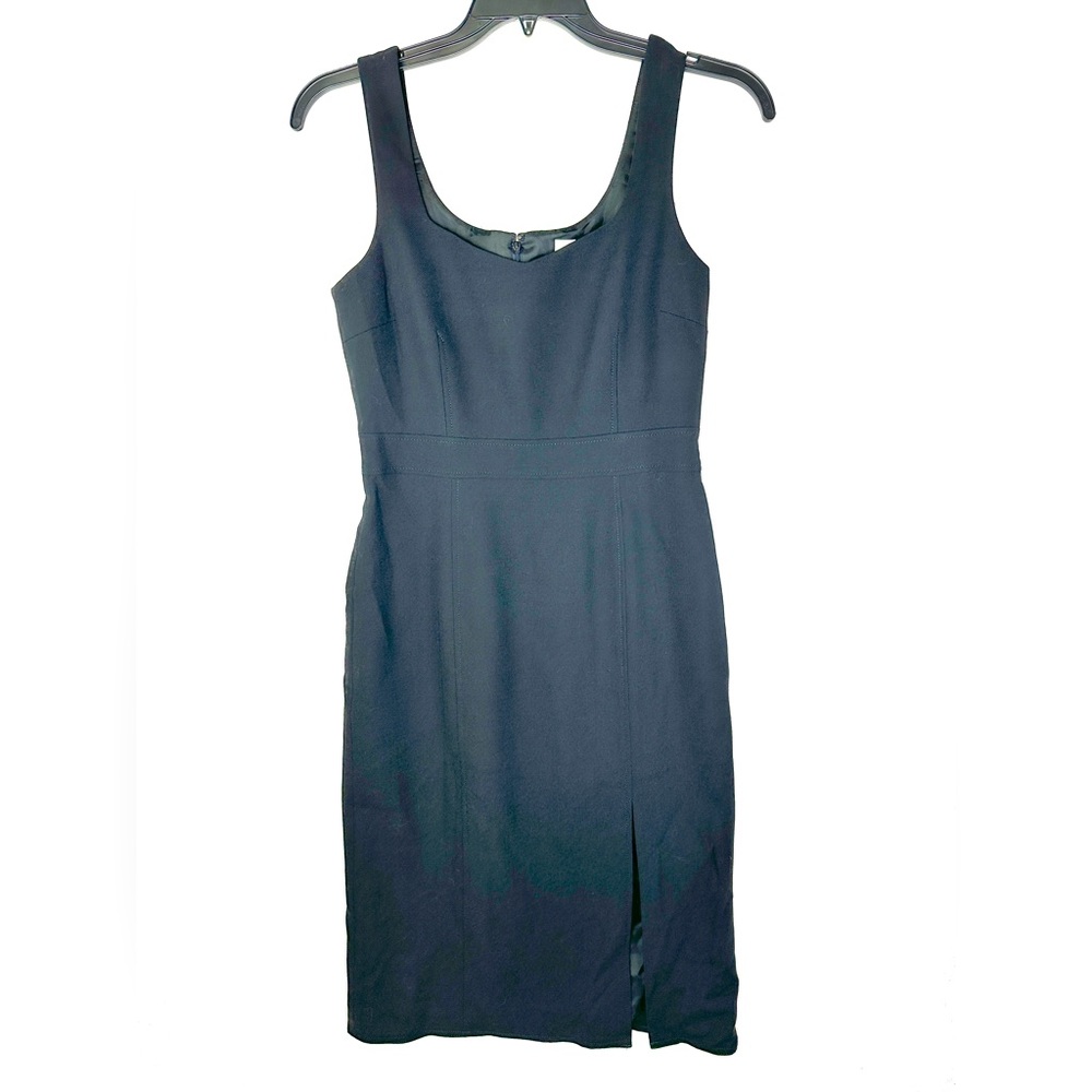 J Crew Women Size 8 Black Wool Midi Dress Lined Sleeveless Front Side Slit